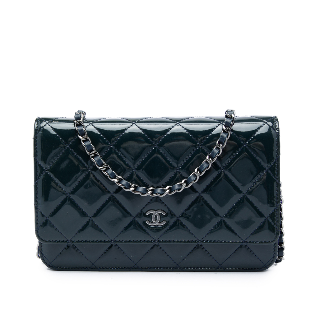 Pre-Loved Chanel CC Quilted Patent Wallet On Chain